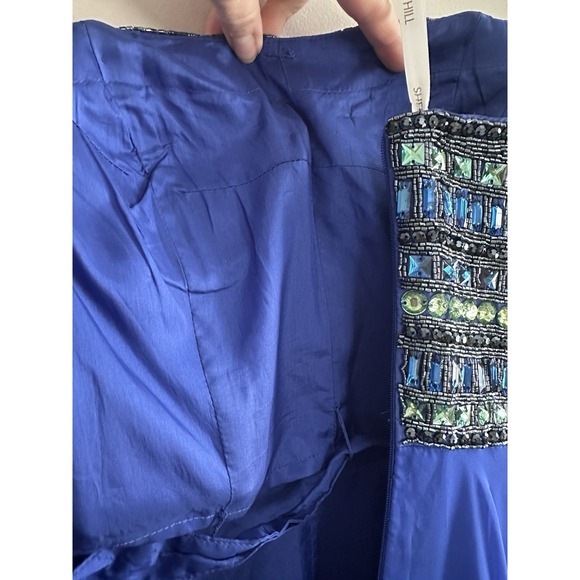 Sherri Hill Royal Blue Beaded Strapless Formal Gown Evening Party‎ Dress - Picture 8 of 9